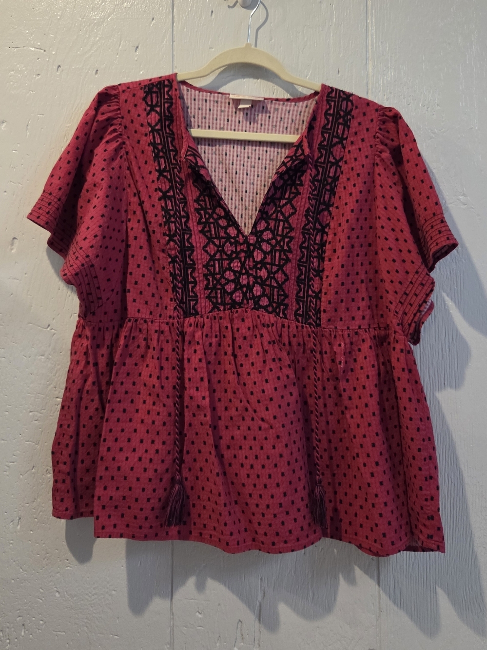 Knox Rose Bohemian Embroidered Peasant Top - Pink